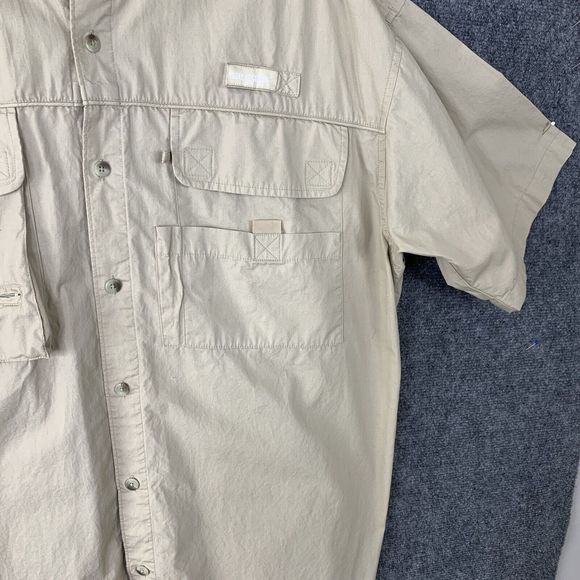 Reel Legions Performance Vented Fishing Shirt Men M Tan Pockets Short Sleeves - Picture 4 of 13